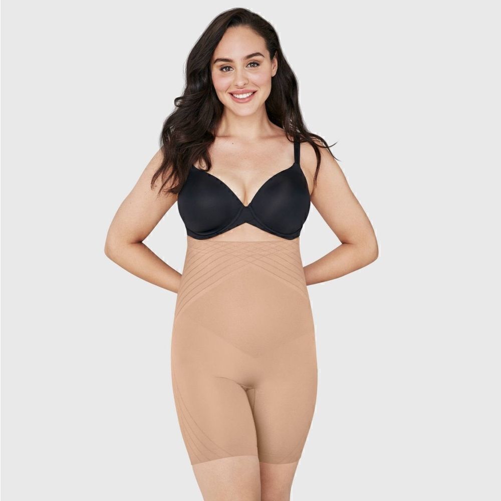 Maidenform NWT Self Expressions Women's Seamless High-Waist Thigh Slimmer Tan M